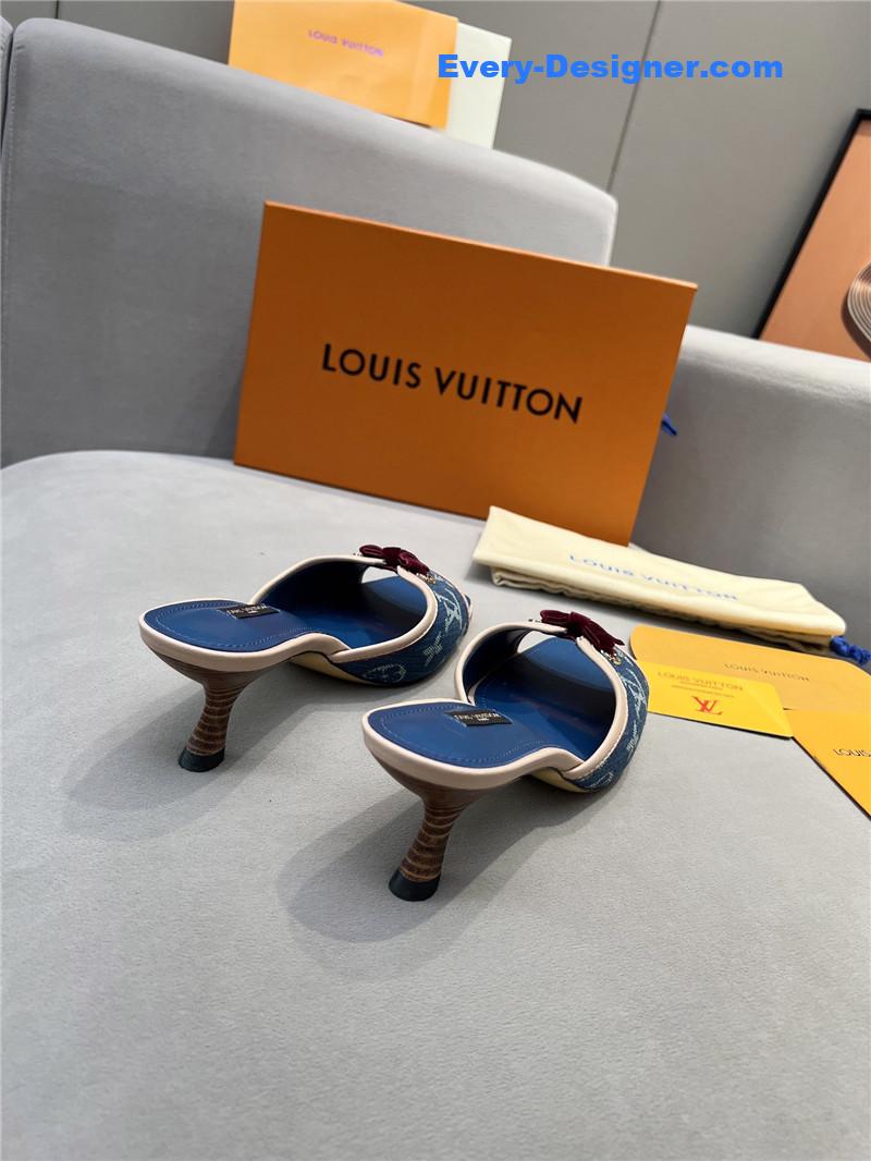 l0vis Vvtt0n monogram denim leather bow slide