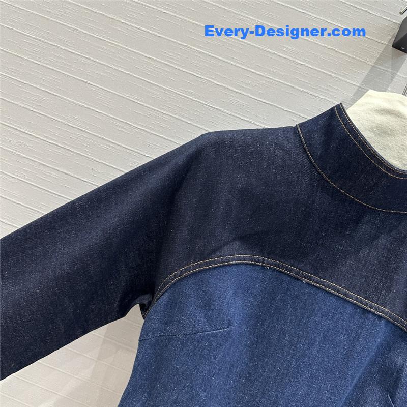 F**di colorblock stand collar denim dress replica clothes