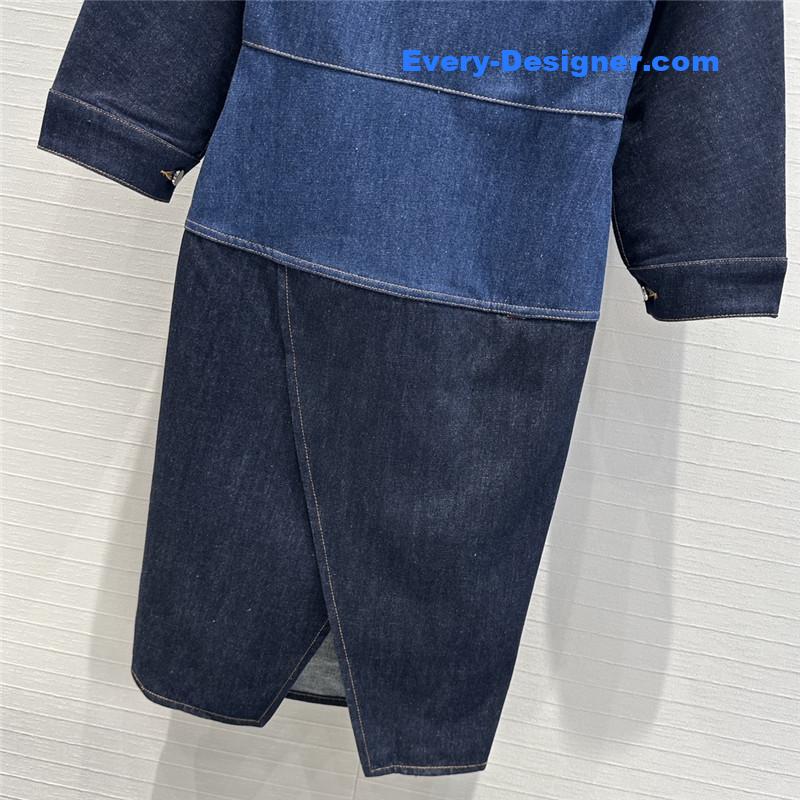 F**di colorblock stand collar denim dress replica clothes
