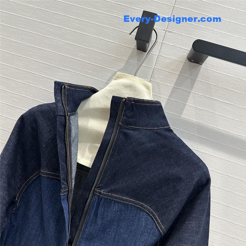 F**di colorblock stand collar denim dress replica clothes