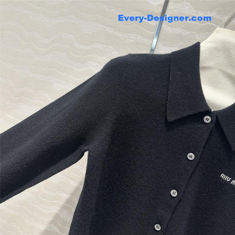 M1um1u letter cashmere lapel cardigan small coat replicas clothes