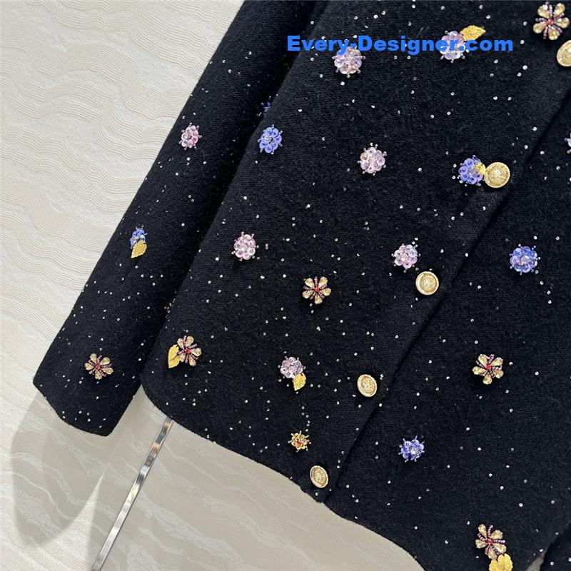 Ch**el beading trim cashmere cardigan