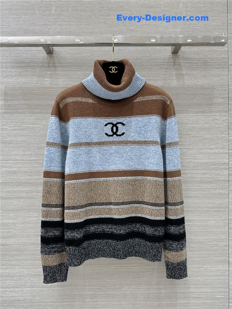 Ch**el striped turtleneck wool sweater blue