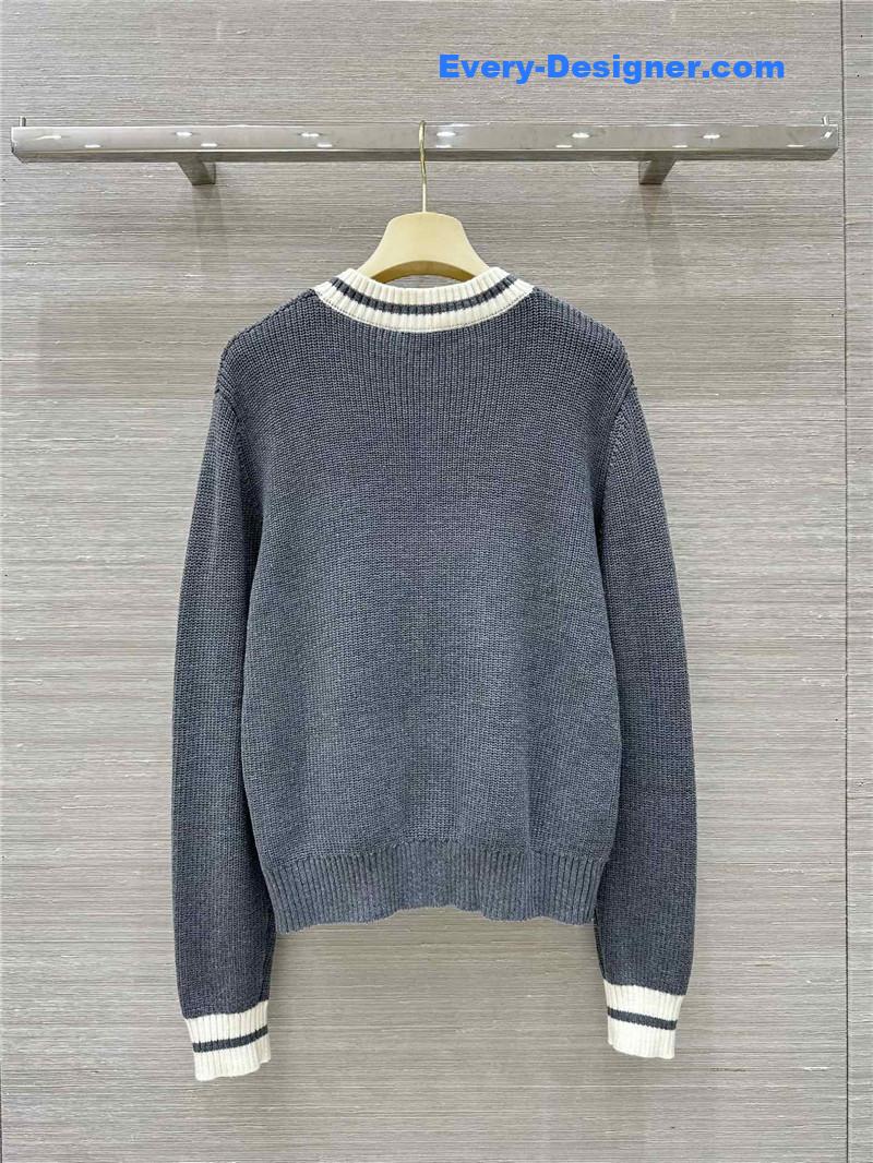 Miu Miu Logo V-Neck Knit Sweater Grey