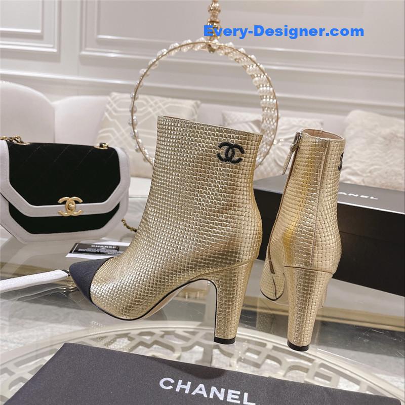 Ch**el logo gold pointed heel ankle boots