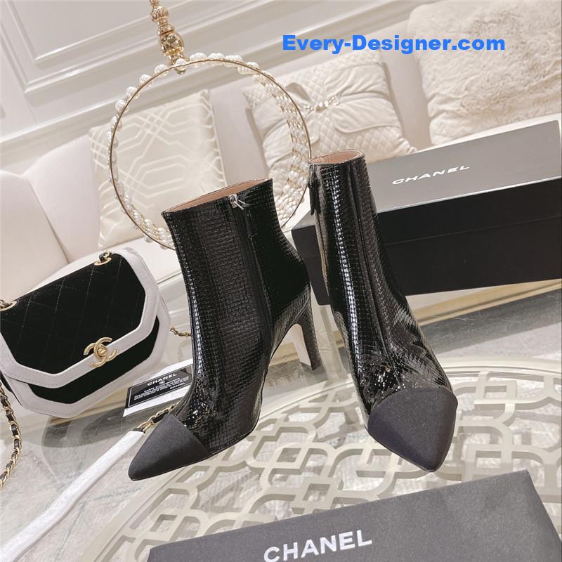 Ch**el black pointed heel ankle boots