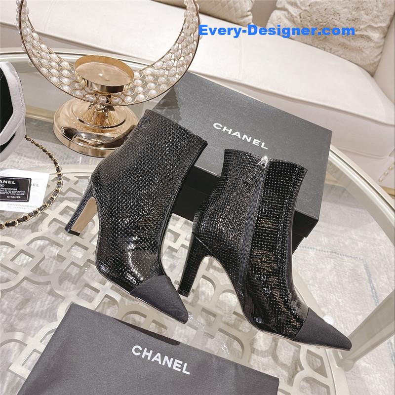 Ch**el black pointed heel ankle boots
