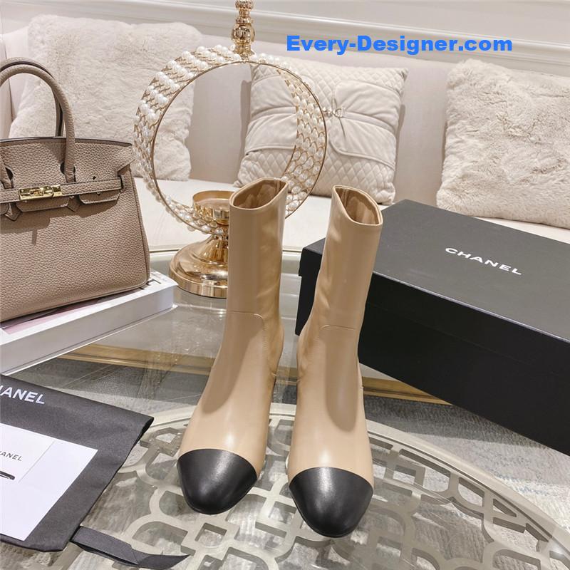 Ch**el brown calfskin ankle boots