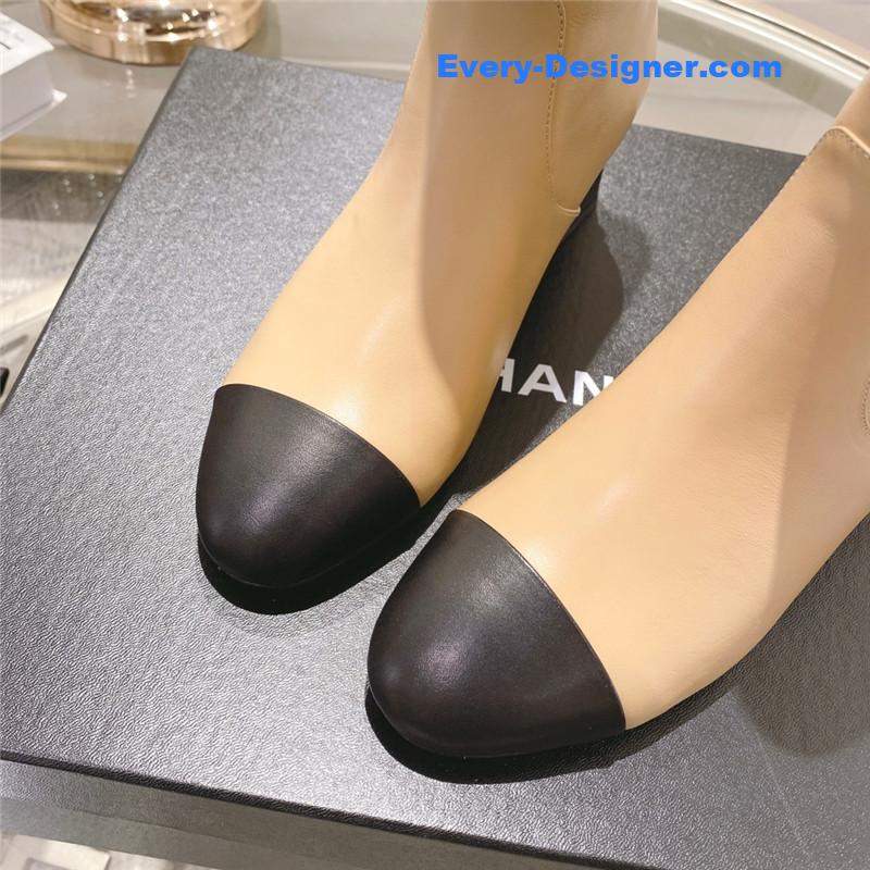 Ch**el brown calfskin ankle boots
