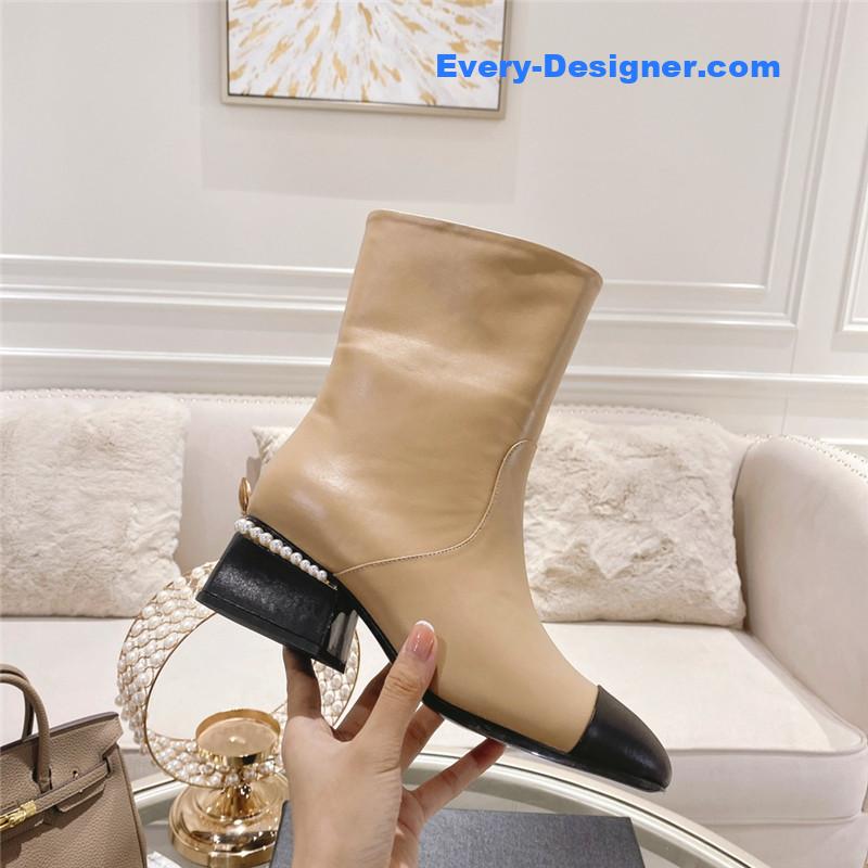 Ch**el brown calfskin ankle boots