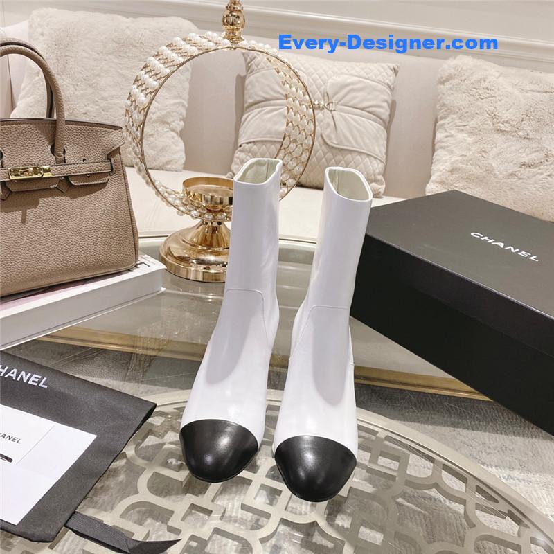 Ch**el white calfskin ankle boots