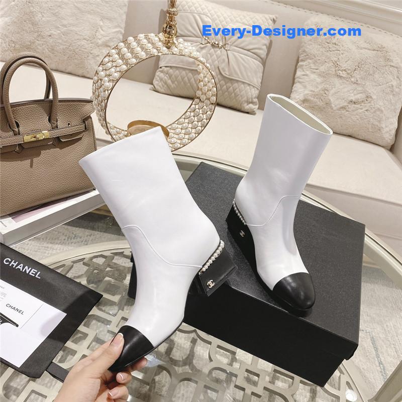 Ch**el white calfskin ankle boots