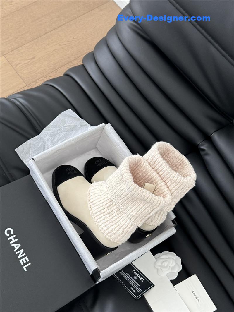 Ch**el suede leather sock ankle boots in beige