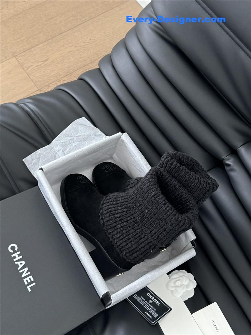 Ch**el black suede sock ankle boots