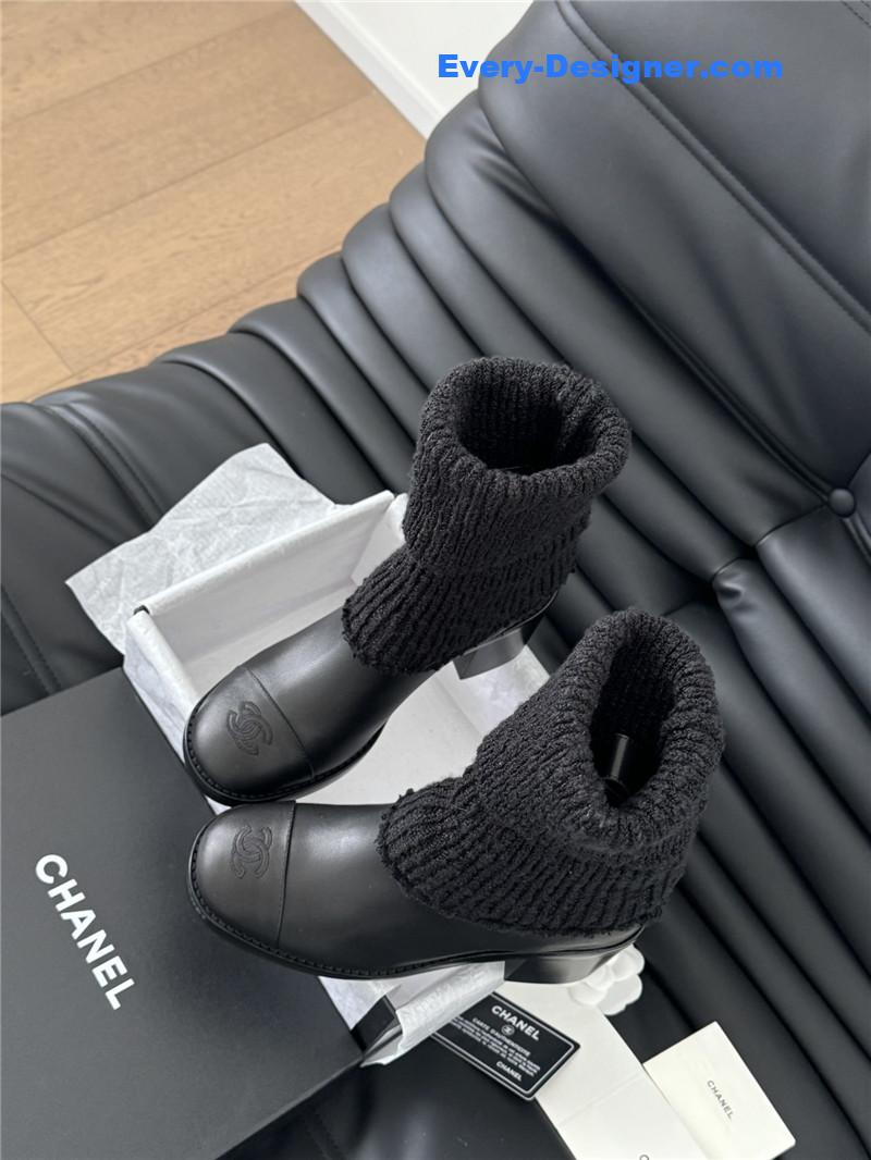 Ch**el black calfskin sock ankle boots