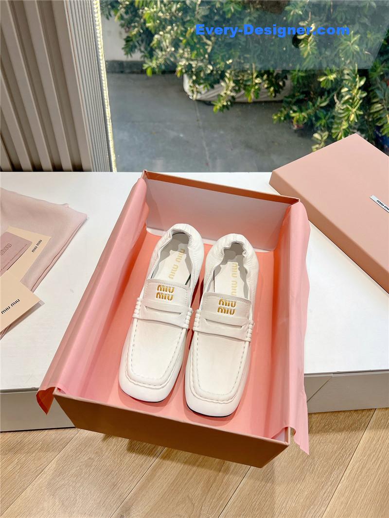 Miu Miu White Nappa Leather Loafers