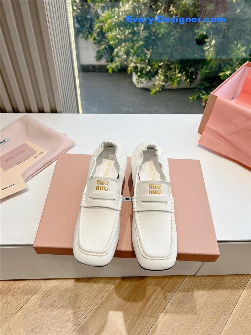 Miu Miu White Nappa Leather Loafers