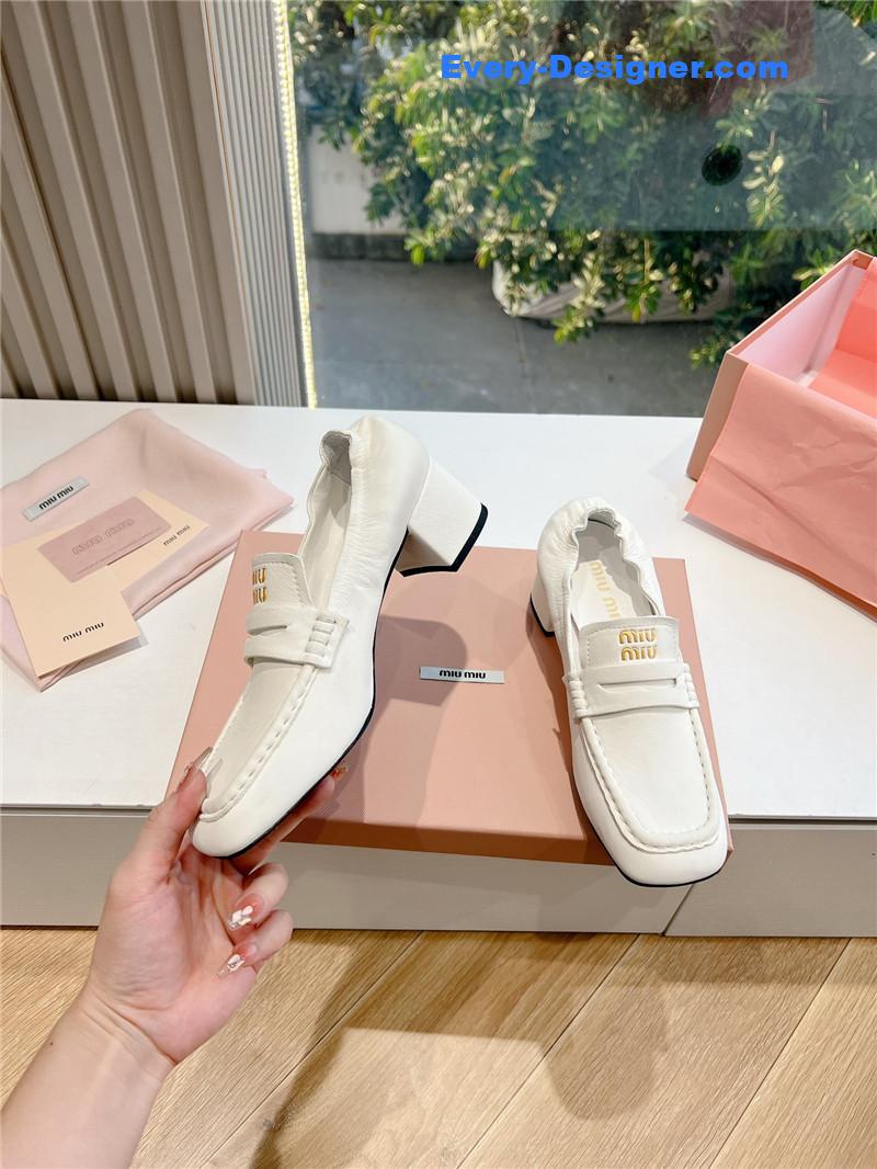 Miu Miu White Nappa Leather Loafers