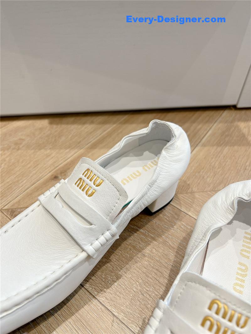 Miu Miu White Nappa Leather Loafers