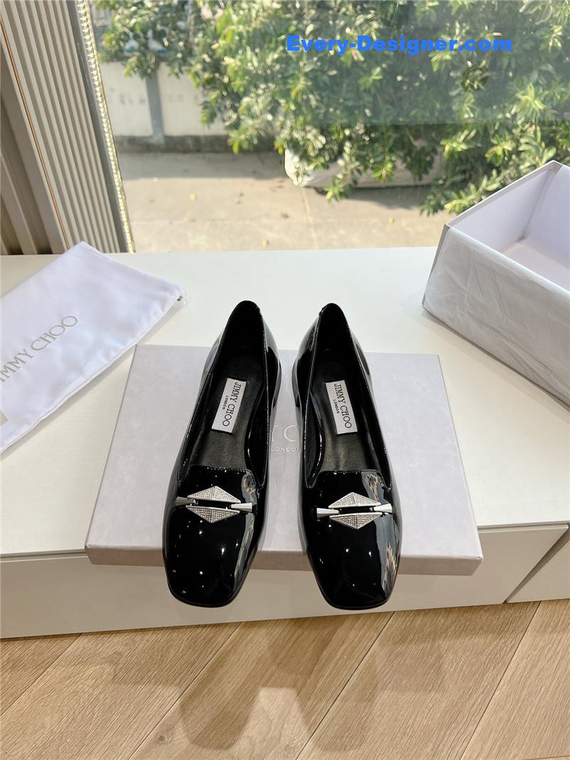 J1m*y Ch00 ravi black/crystal patent leather flats