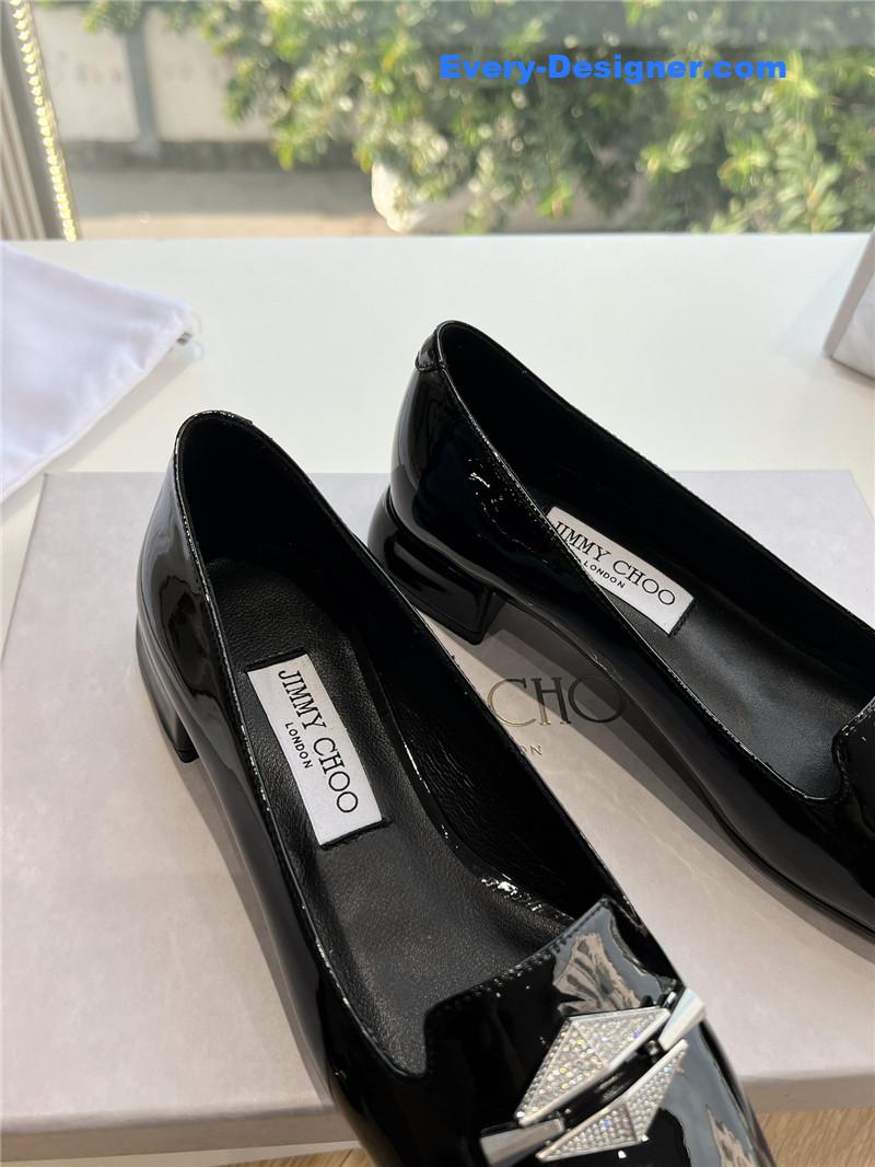 J1m*y Ch00 ravi black/crystal patent leather flats