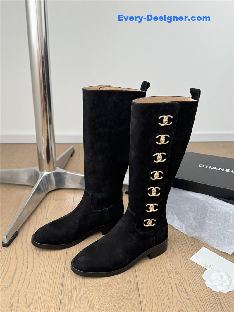 Ch**el black suede high boots for women
