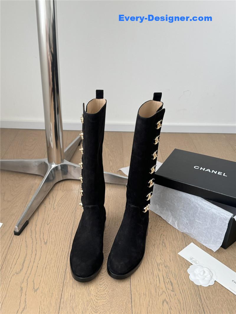 Ch**el black suede high boots for women