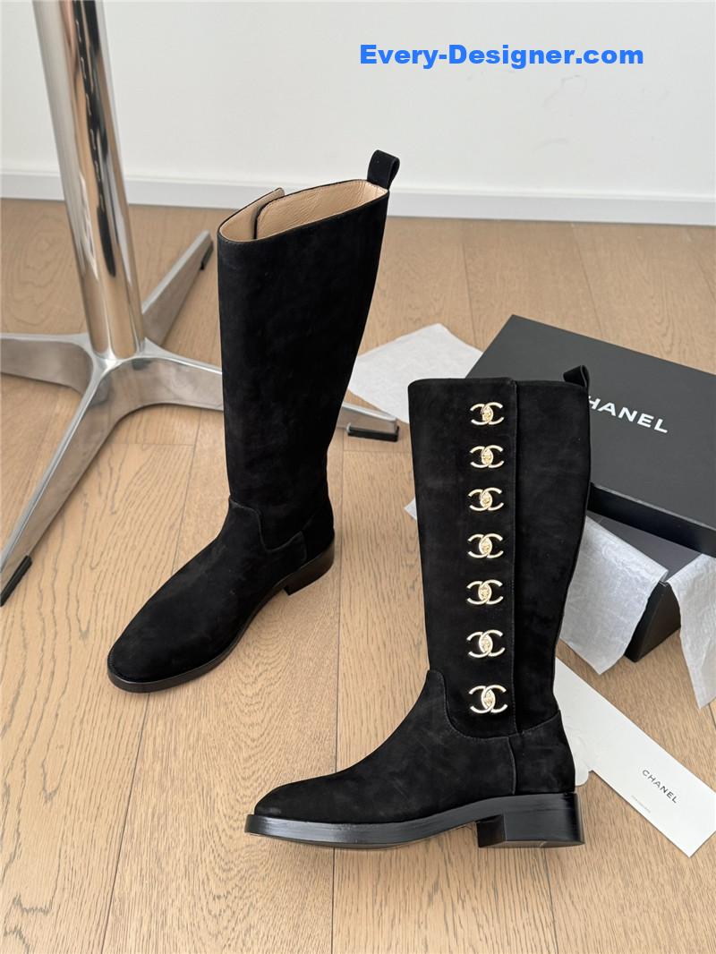 Ch**el black suede high boots for women