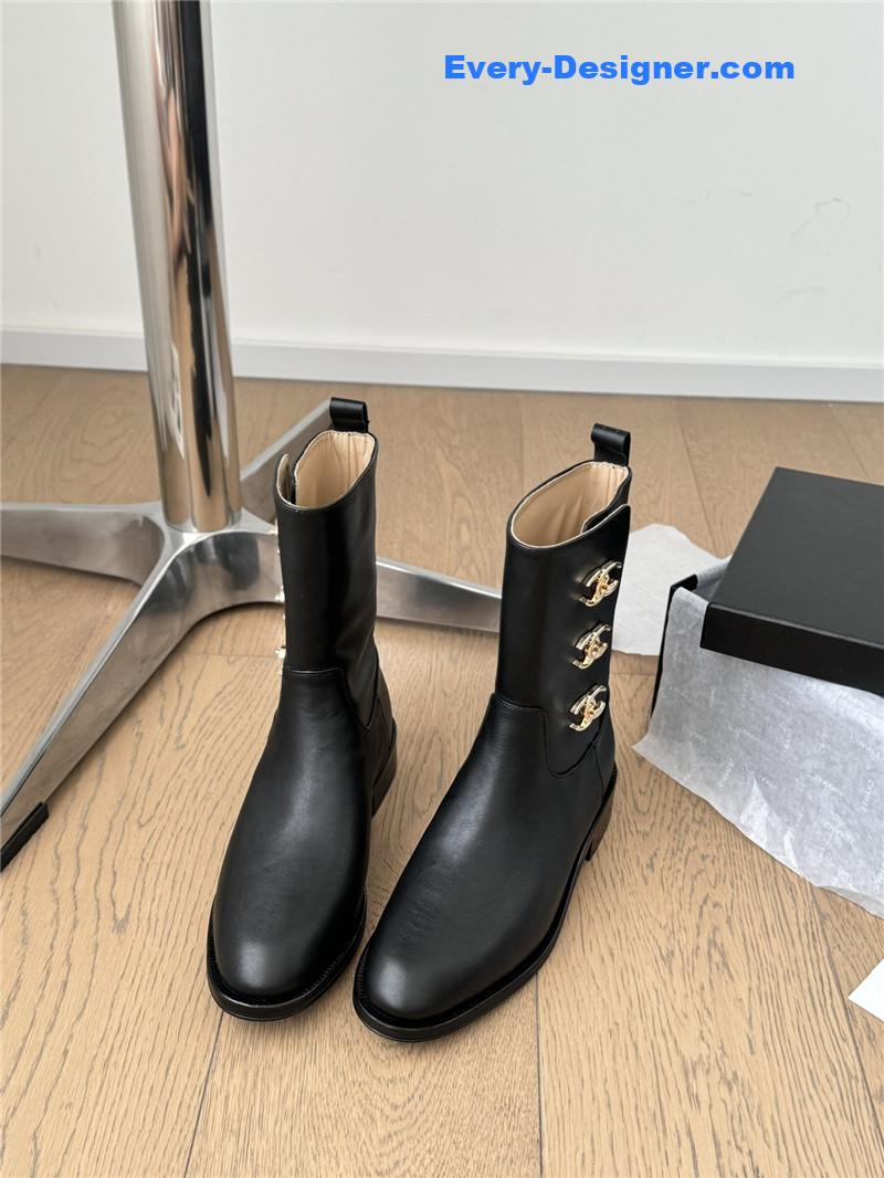Ch**el black calfskin ankle boots