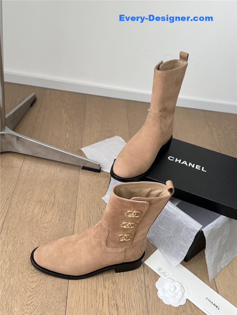 Ch**el logo brown suede ankle boots