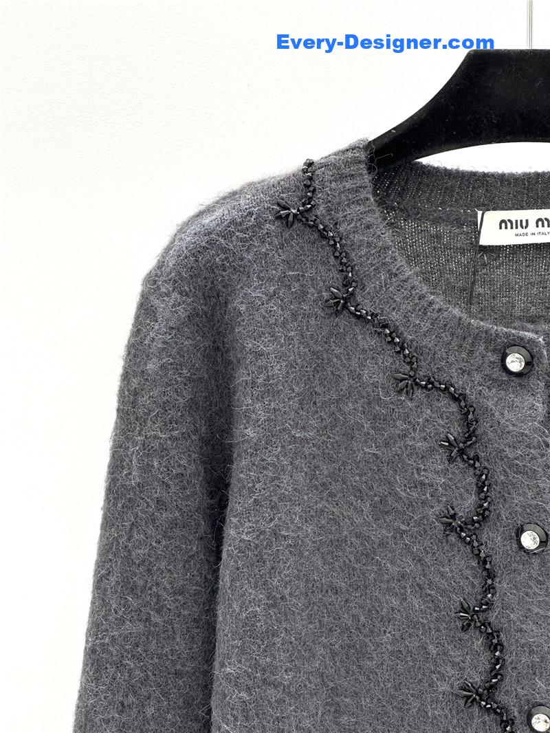 Miu Miu Beaded Trim Cardigan Grey