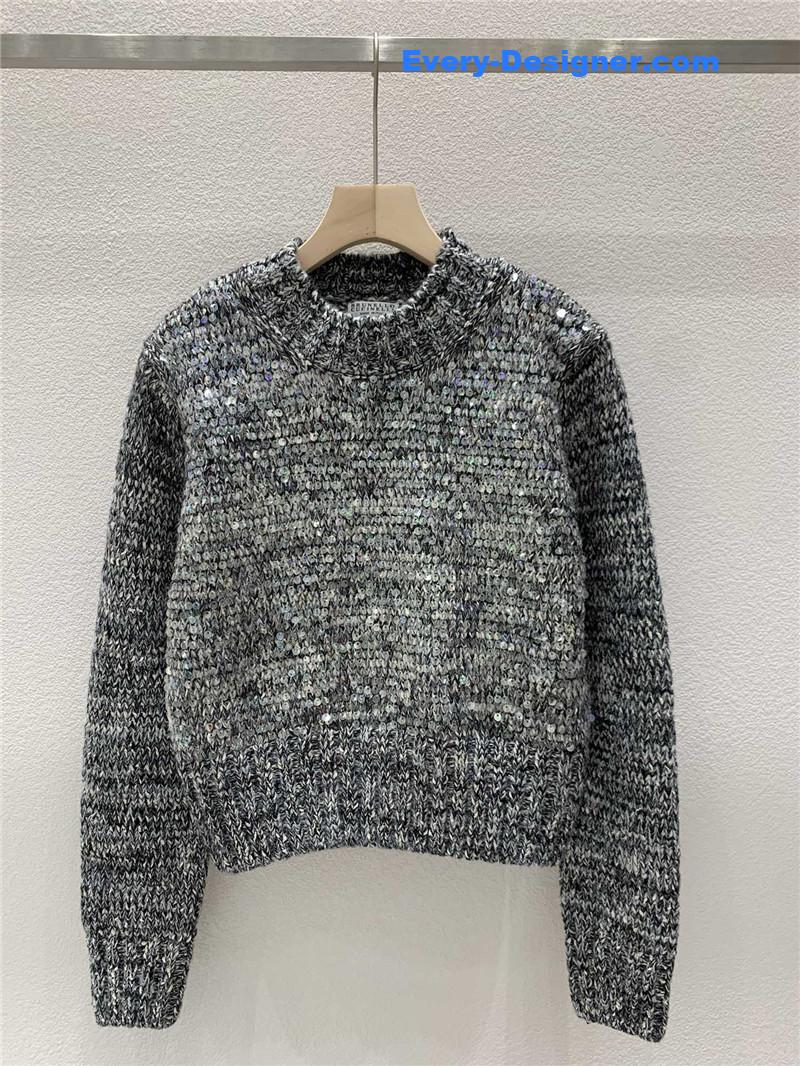 BC Sequined Rib-Knit Sweater Grey