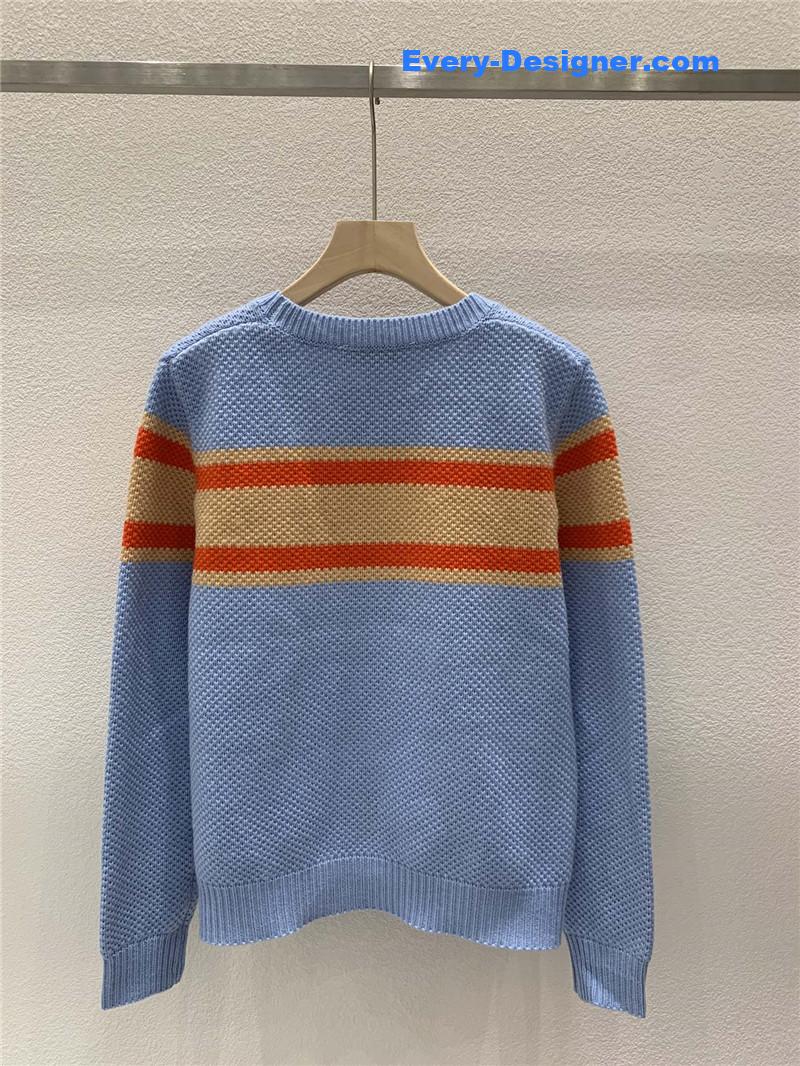 Miu Miu Logo Contrast Knit Sweater in Blue
