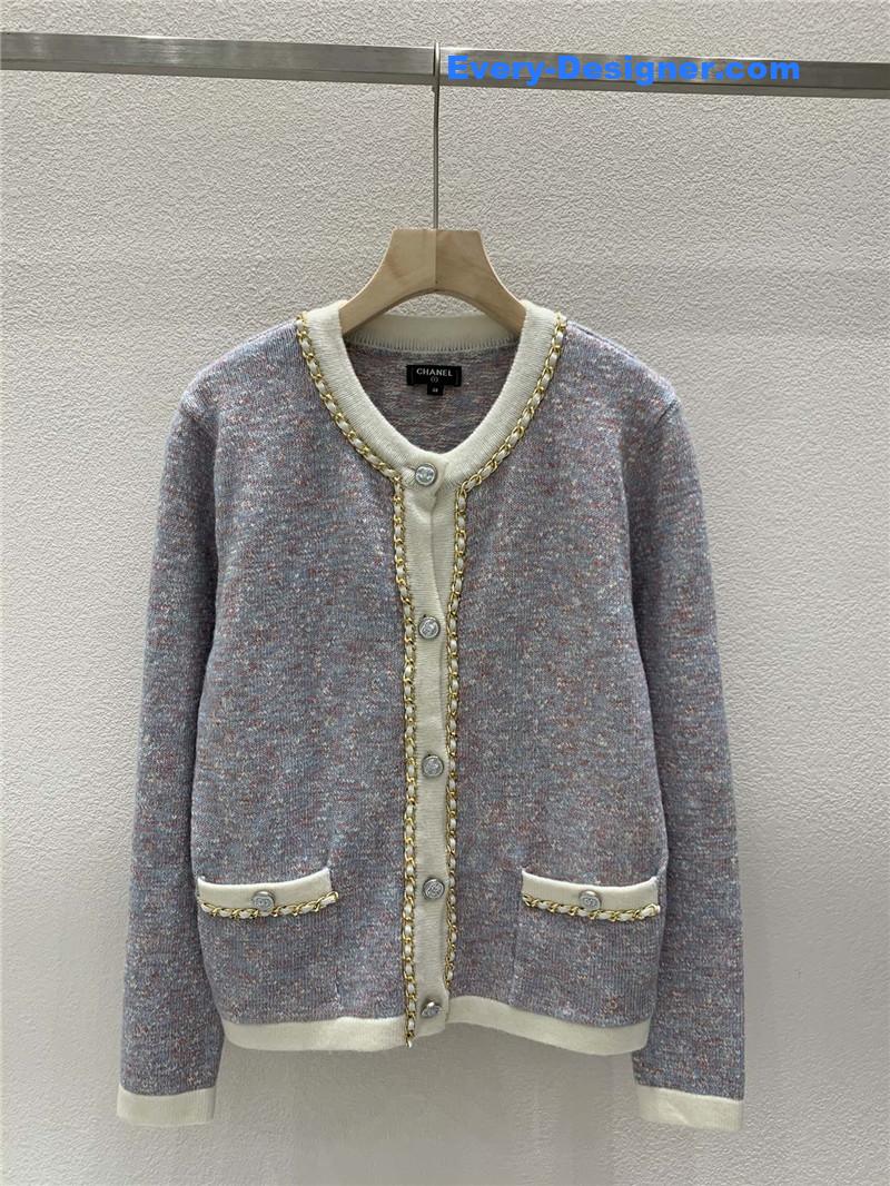 Ch**el chain trim knit cardigan blue