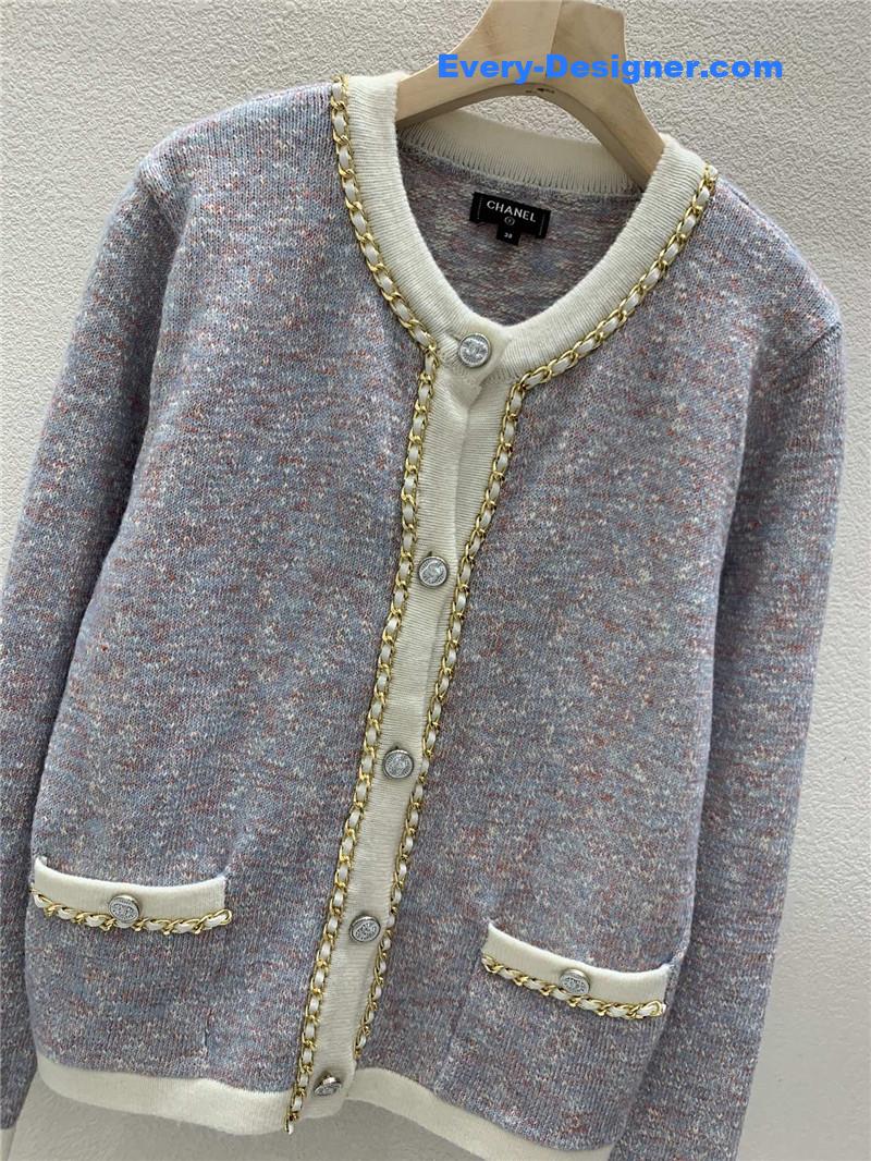 Ch**el chain trim knit cardigan blue