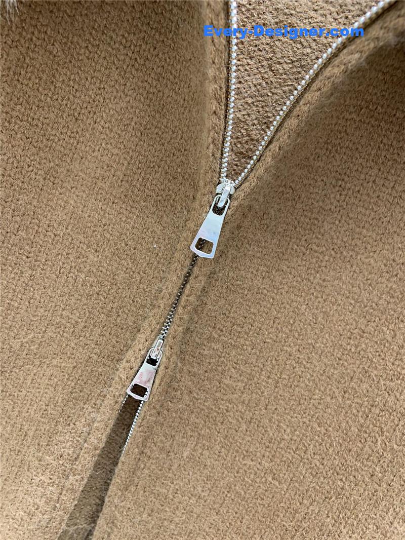D10r fur zip-up hooded cardigan brown