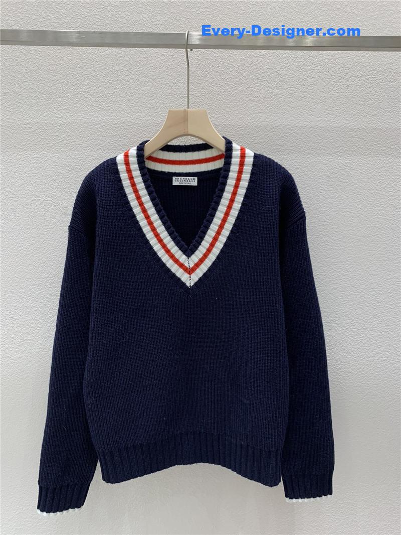 BC Contrast V-neck Sweater Navy