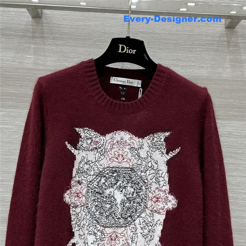 D10r embroidered wool sweater red