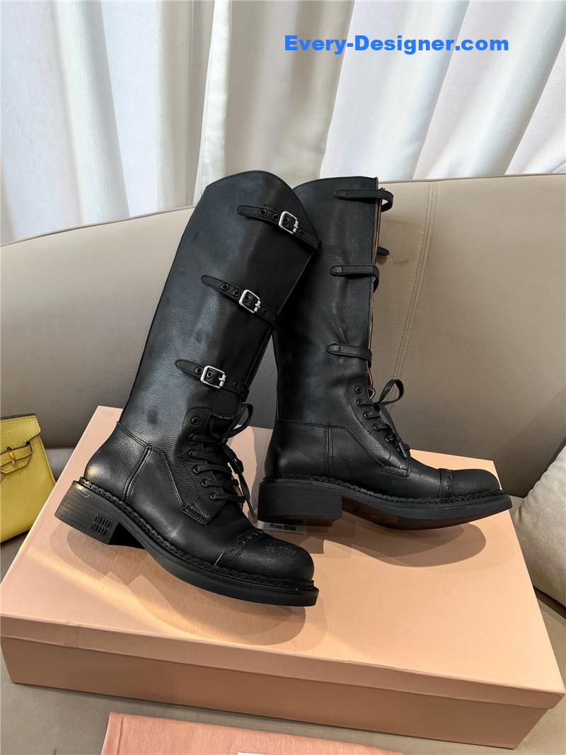 Miu Miu Runway Black Lace-Up Leather Boots