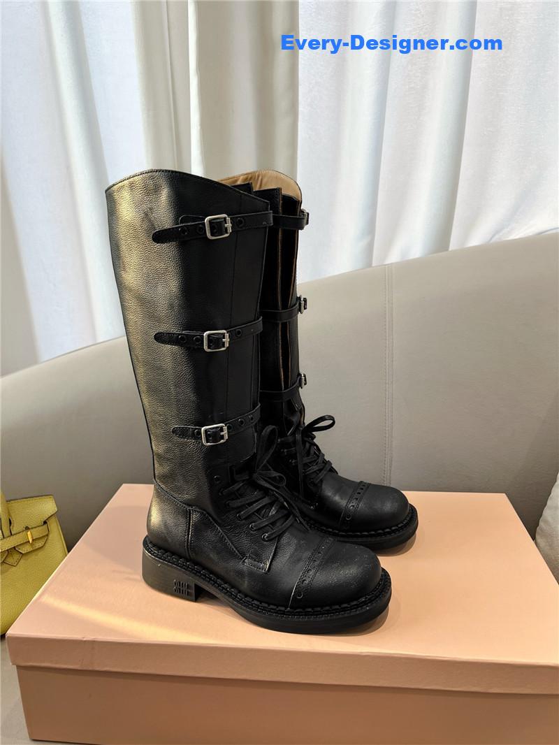 Miu Miu Runway Black Lace-Up Leather Boots