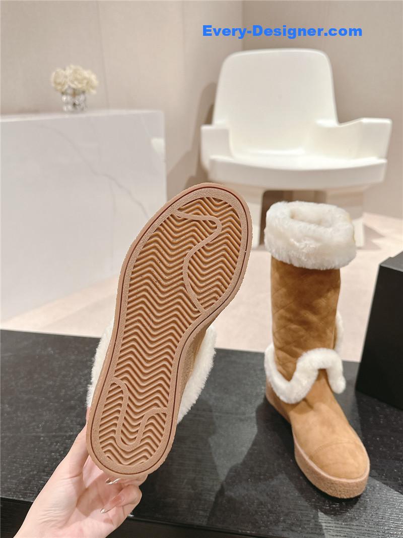 Ch**el logo brown suede long snow boots