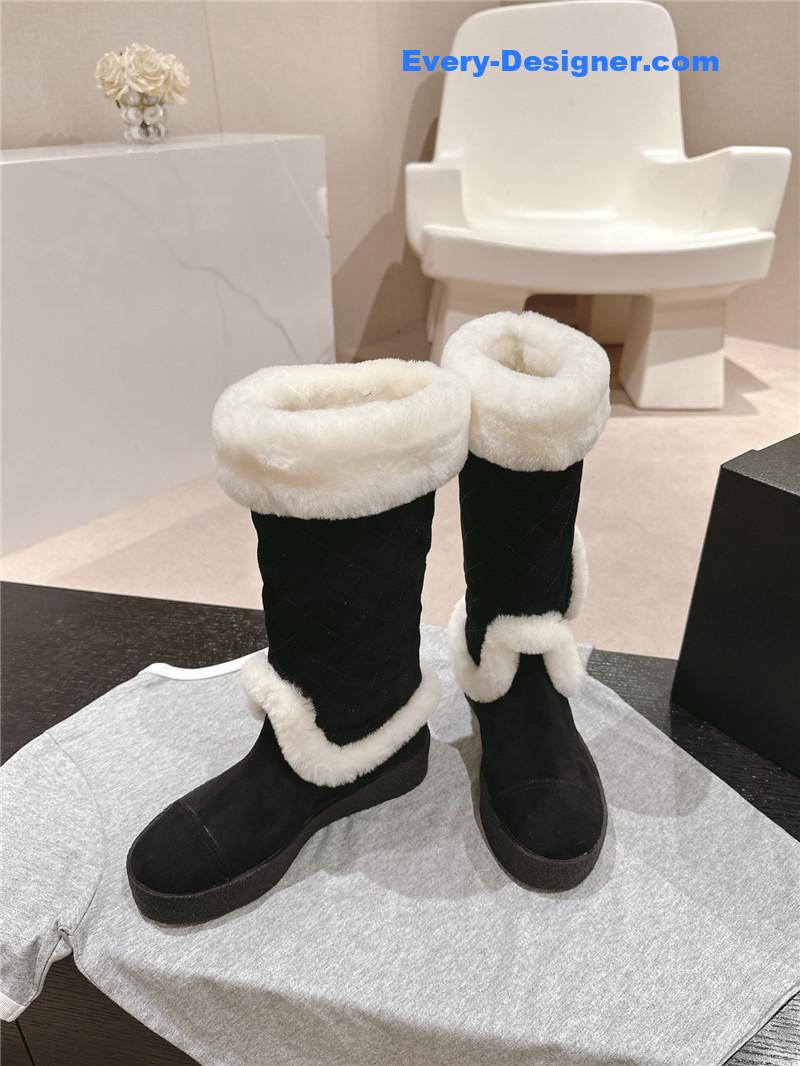 Ch**el logo black suede long snow boots