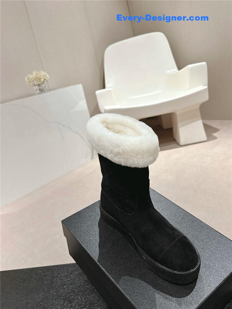 Ch**el logo black suede snow boots