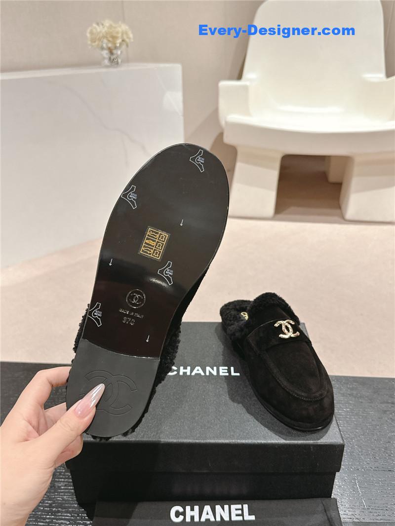 Ch**el suede wool mule loafers in black