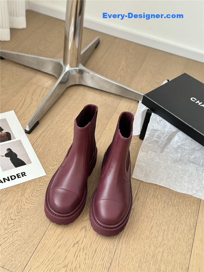 Ch**el burgundy calfskin cap toe ankle boots