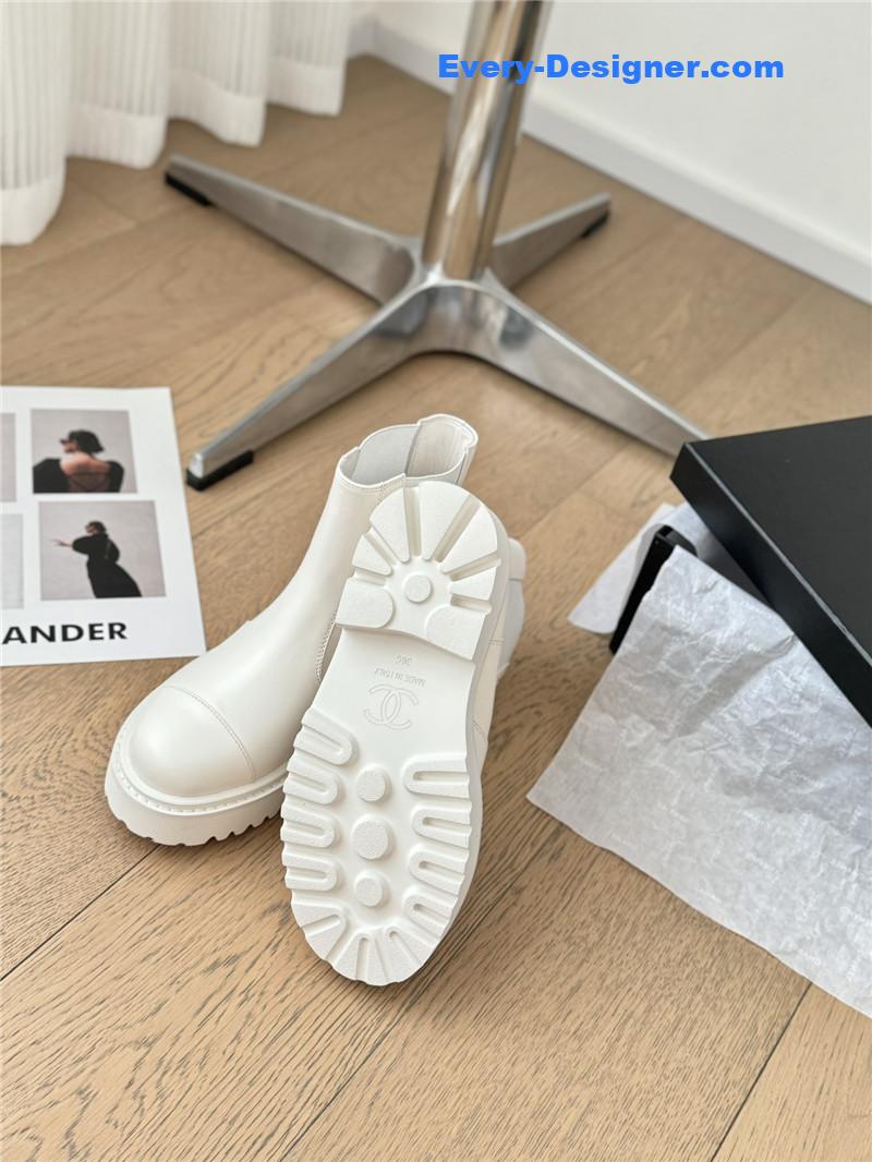 Ch**el white calfskin cap toe ankle boots