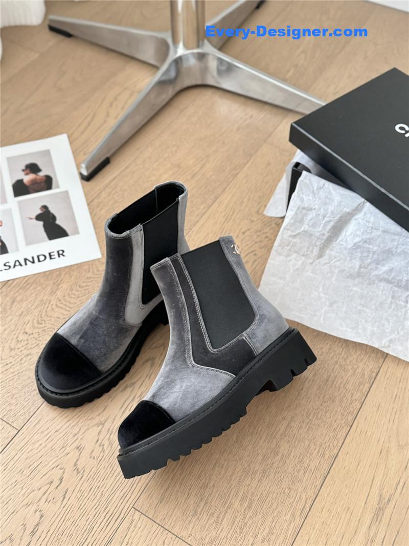 Ch**el suede calfskin grosgrain cap toe ankle boots
