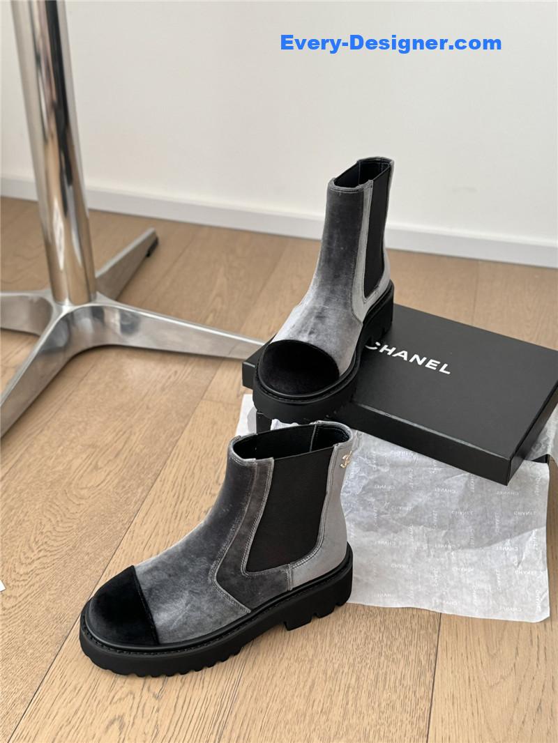 Ch**el suede calfskin grosgrain cap toe ankle boots