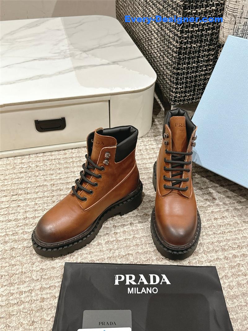 Pra*a leather platform ankle boots in brown