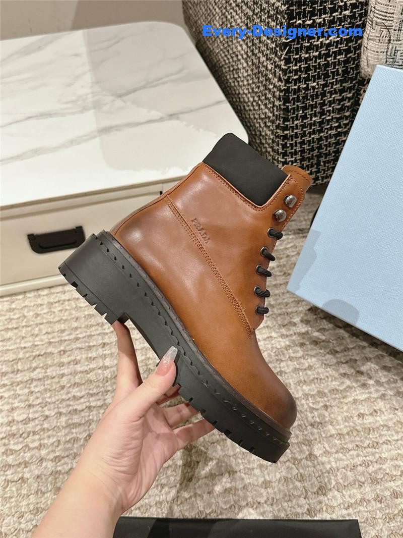 Pra*a leather platform ankle boots in brown